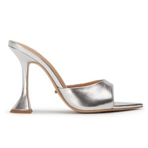 Tony Bianco Metallic Silver Sculptural Heel Mules
